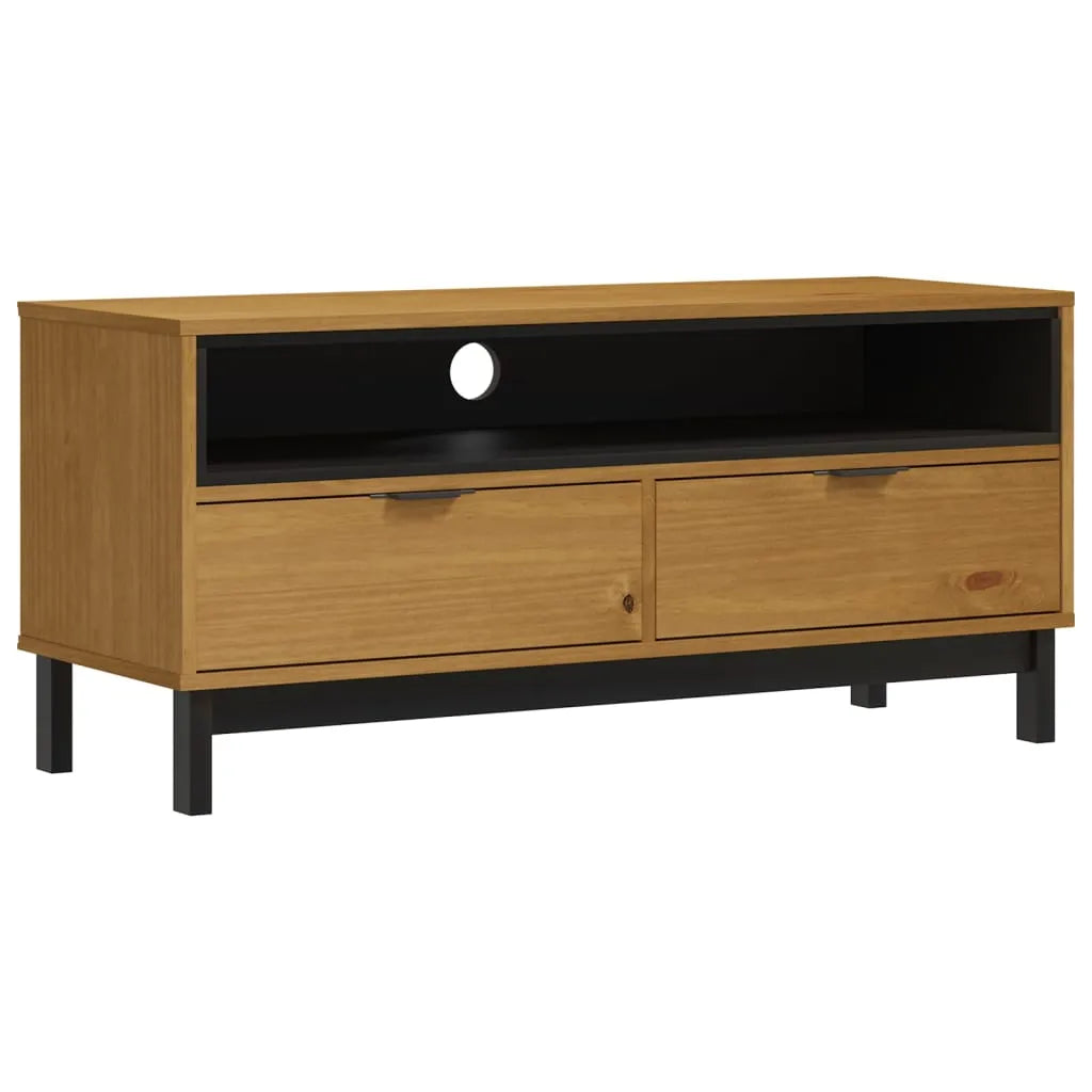 Meuble TV Moderne Bois et Noir en Pin Massif - 110 cm-Mon Meuble TV-2