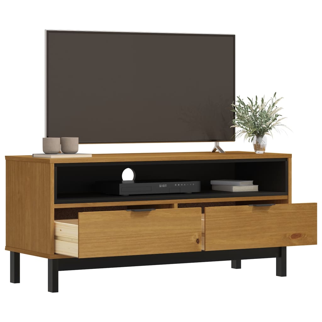 Meuble TV Moderne Bois et Noir en Pin Massif - 110 cm-Mon Meuble TV-3