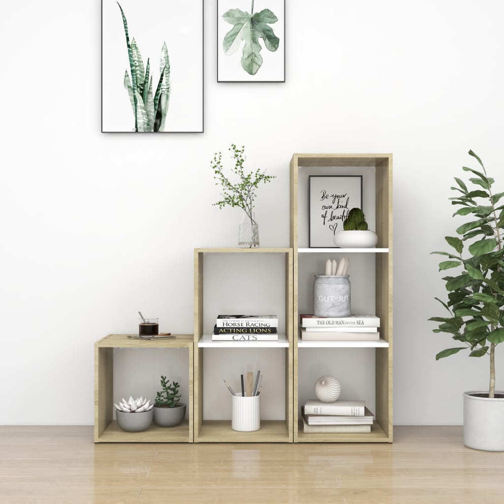 Meuble TV Moderne Design Effet Chêne Sonoma - 3 Pièces-Mon Meuble TV-Blanc et chêne sonoma-13