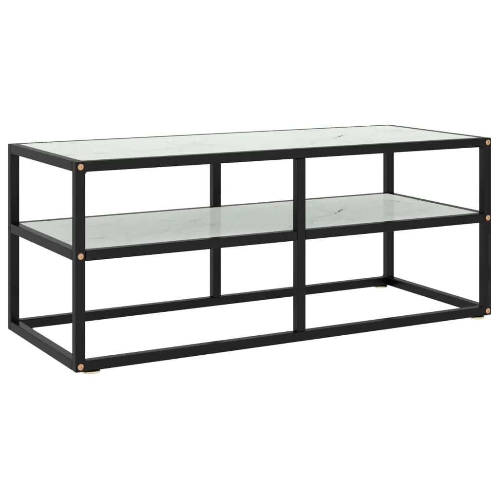 Meuble TV Moderne Effet Marbre et Métal Noir - 100 cm-Mon Meuble TV-Blanc-100 cm-1