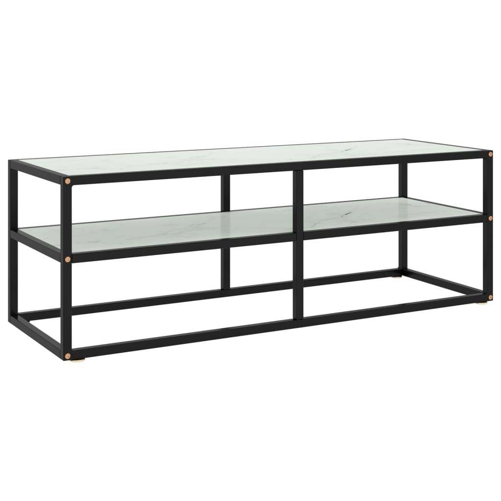 Meuble TV Moderne Effet Marbre et Métal Noir - 100 cm-Mon Meuble TV-Blanc-120 cm-8