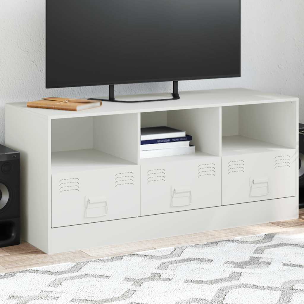 Meuble TV Moderne en Acier Blanc - 99 cm-Mon Meuble TV-Blanc-1-1