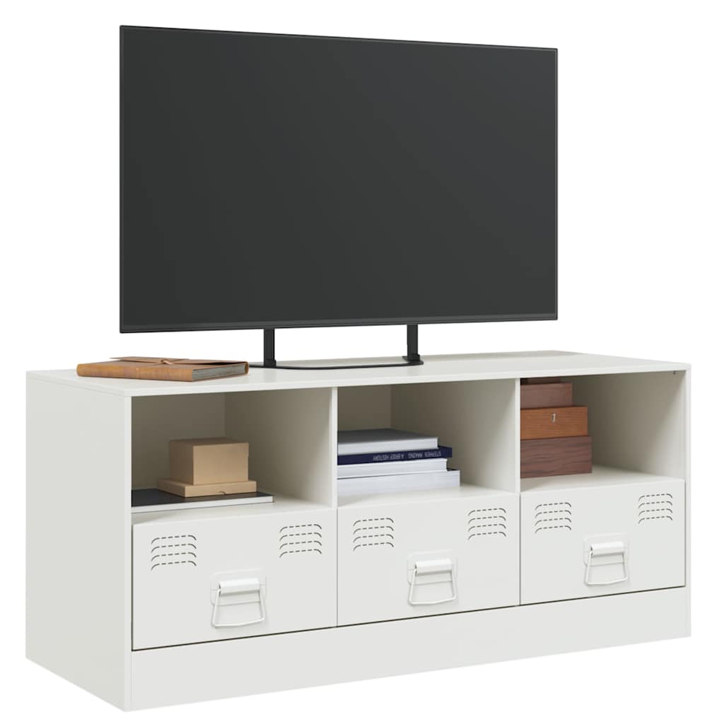 Meuble TV Moderne en Acier Blanc - 99 cm-Mon Meuble TV-Blanc-1-4