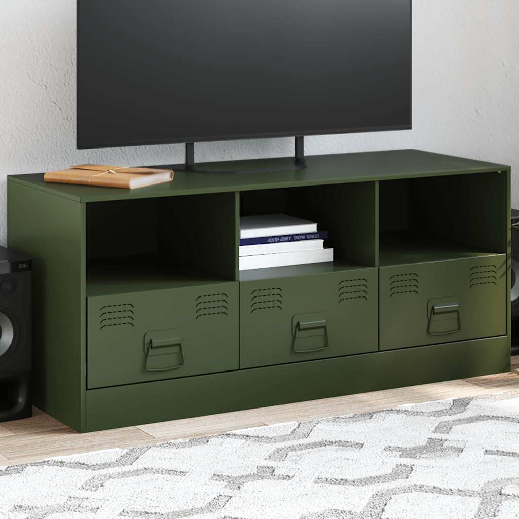Meuble TV Moderne en Acier Blanc - 99 cm-Mon Meuble TV-Vert olive-1-17