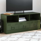 Meuble TV Moderne en Acier Blanc - 99 cm-Mon Meuble TV-Vert olive-1-17