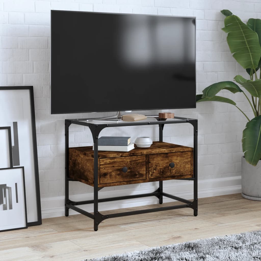 Meuble TV Moderne en Verre et Effet Chêne - 60 cm-Mon Meuble TV-Chêne fumé-60 cm-1-21