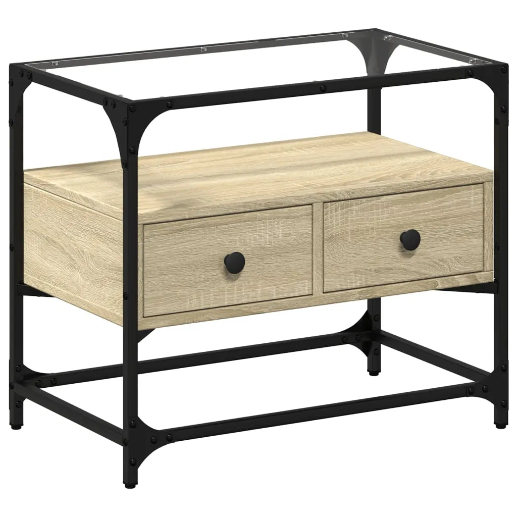 Meuble TV Moderne en Verre et Effet Chêne - 60 cm-Mon Meuble TV-Chêne fumé-80 cm-1-2