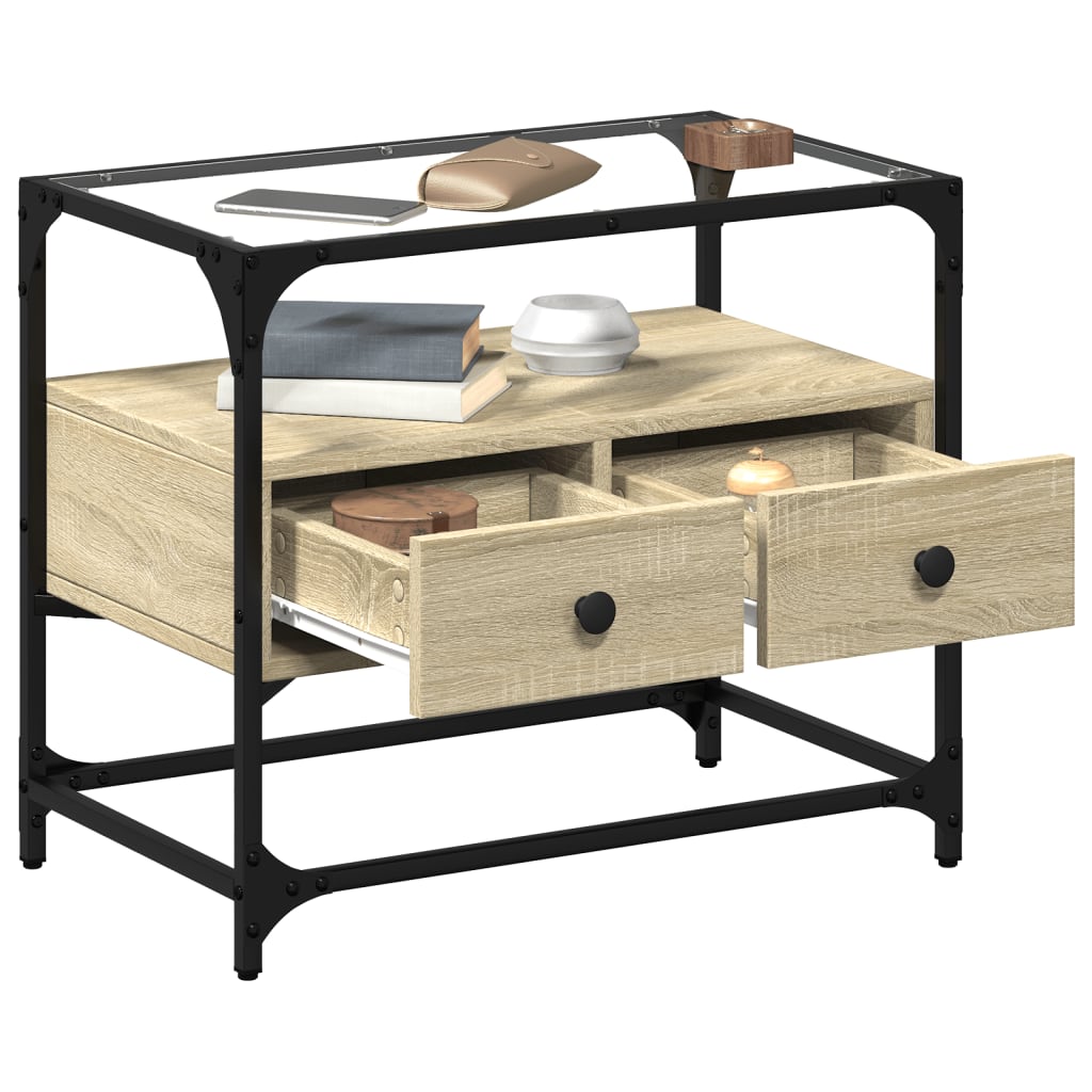 Meuble TV Moderne en Verre et Effet Chêne - 60 cm-Mon Meuble TV-Chêne fumé-80 cm-1-3