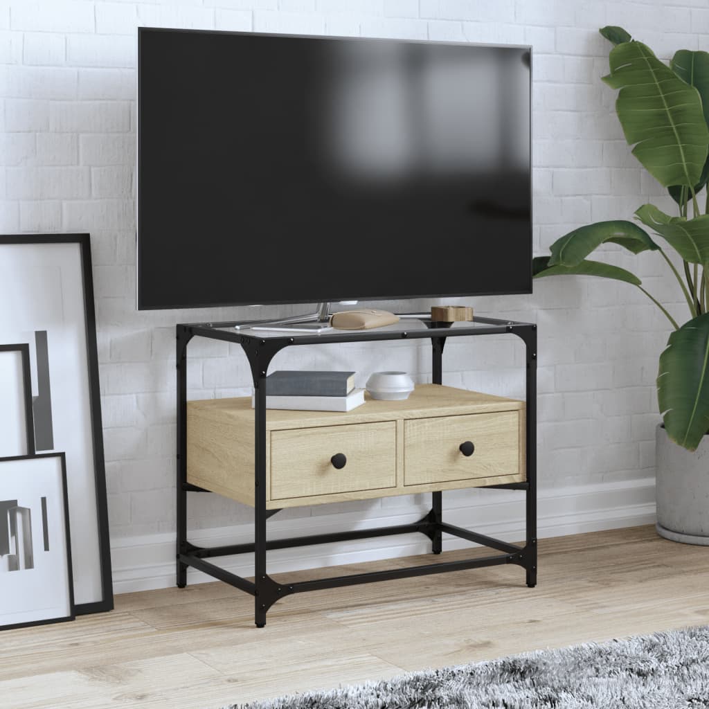 Meuble TV Moderne en Verre et Effet Chêne - 60 cm-Mon Meuble TV-Chêne sonoma-60 cm-1-1