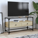 Meuble TV Moderne en Verre et Effet Chêne - 60 cm-Mon Meuble TV-Chêne sonoma-98 cm-1-14