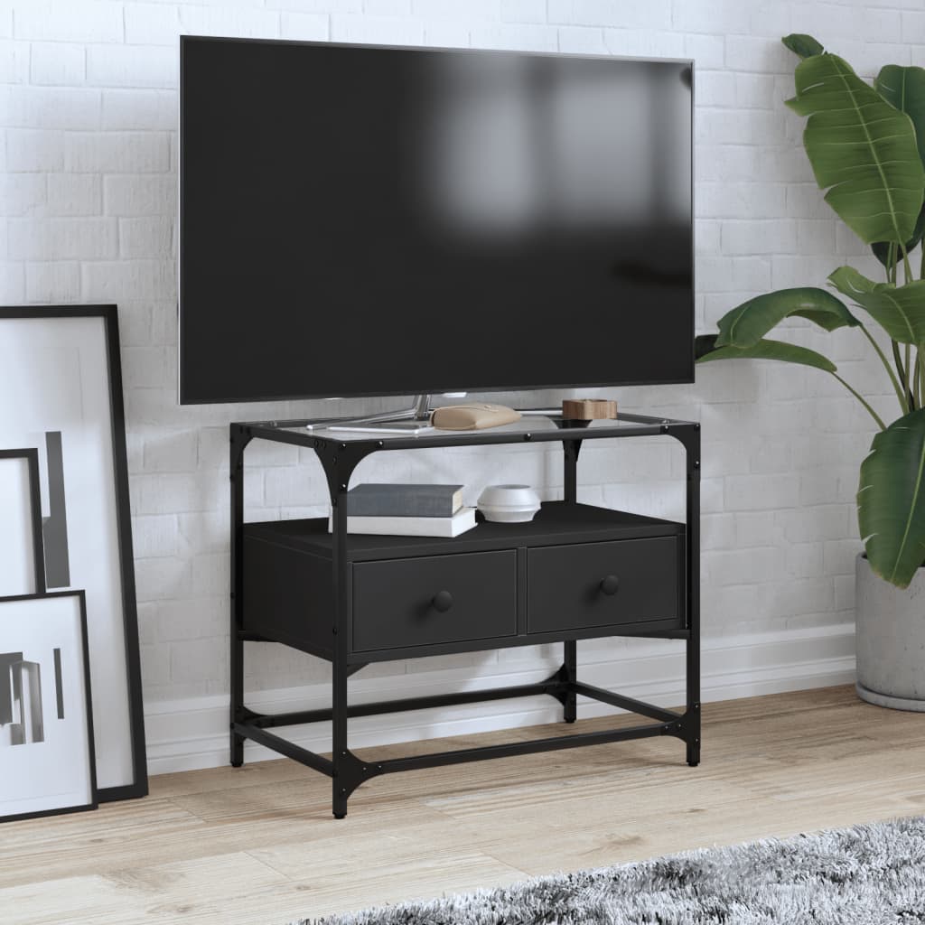Meuble TV Moderne en Verre et Effet Chêne - 60 cm-Mon Meuble TV-Noir-60 cm-1-23