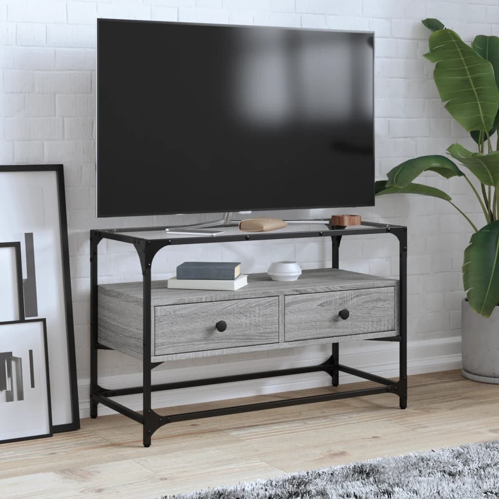 Meuble TV Moderne en Verre et Effet Chêne - 60 cm-Mon Meuble TV-Sonoma gris-80 cm-1-19
