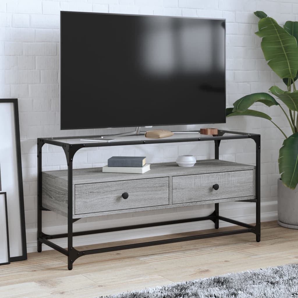 Meuble TV Moderne en Verre et Effet Chêne - 60 cm-Mon Meuble TV-Sonoma gris-98 cm-1-15
