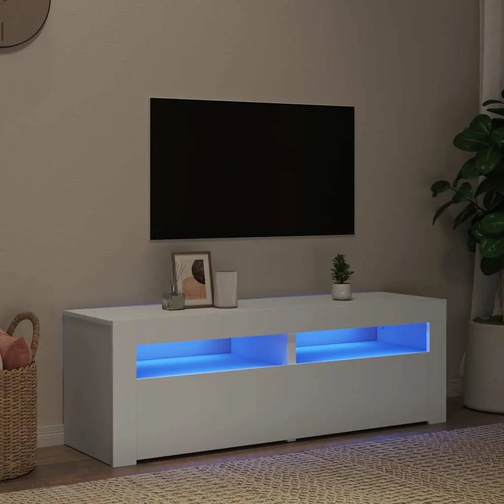 Meuble TV Moderne LED Effet Vieux Bois - 120 cm-Mon Meuble TV-Blanc-16