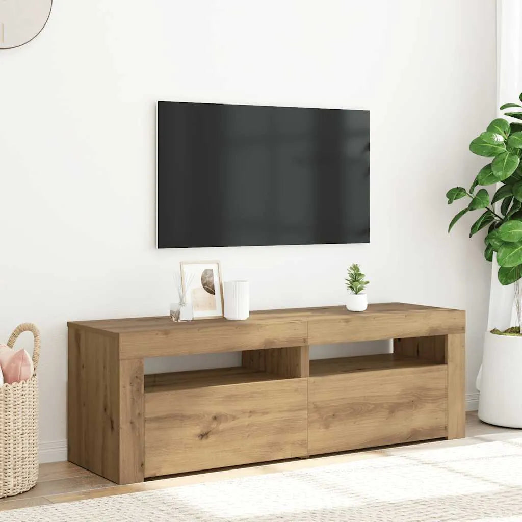 Meuble TV Moderne LED Effet Vieux Bois - 120 cm-Mon Meuble TV-Chêne artisanal-20