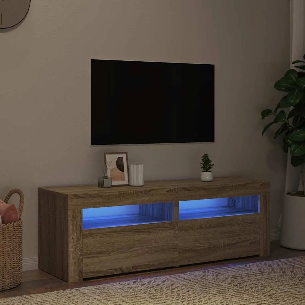 Meuble TV Moderne LED Effet Vieux Bois - 120 cm-Mon Meuble TV-Chêne sonoma-18