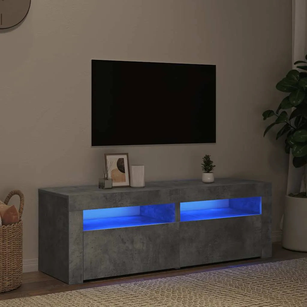 Meuble TV Moderne LED Effet Vieux Bois - 120 cm-Mon Meuble TV-Gris béton-19