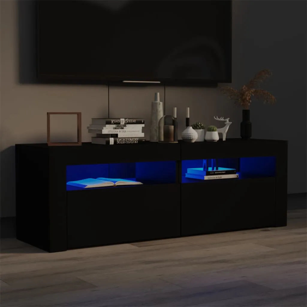 Meuble TV Moderne LED Effet Vieux Bois - 120 cm-Mon Meuble TV-Noir-17
