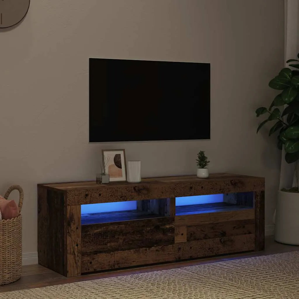 Meuble TV Moderne LED Effet Vieux Bois - 120 cm-Mon Meuble TV-Vieux bois-2