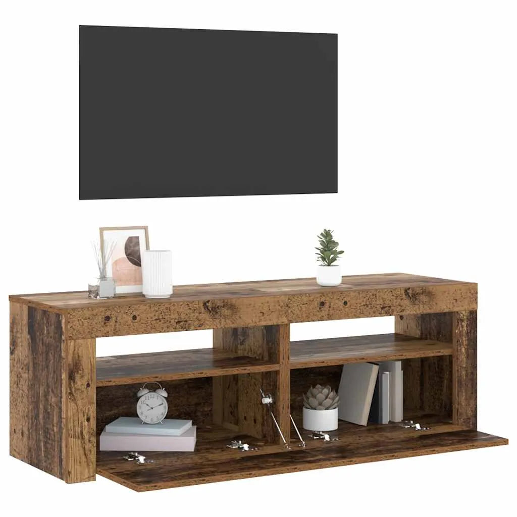 Meuble TV Moderne LED Effet Vieux Bois - 120 cm-Mon Meuble TV-Vieux bois-5
