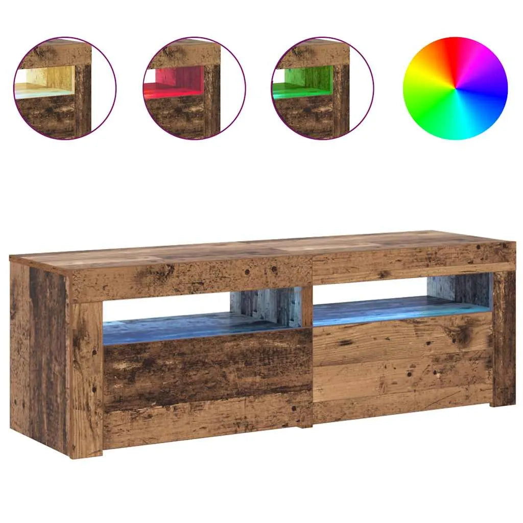 Meuble TV Moderne LED Effet Vieux Bois - 120 cm-Mon Meuble TV-Vieux bois-6