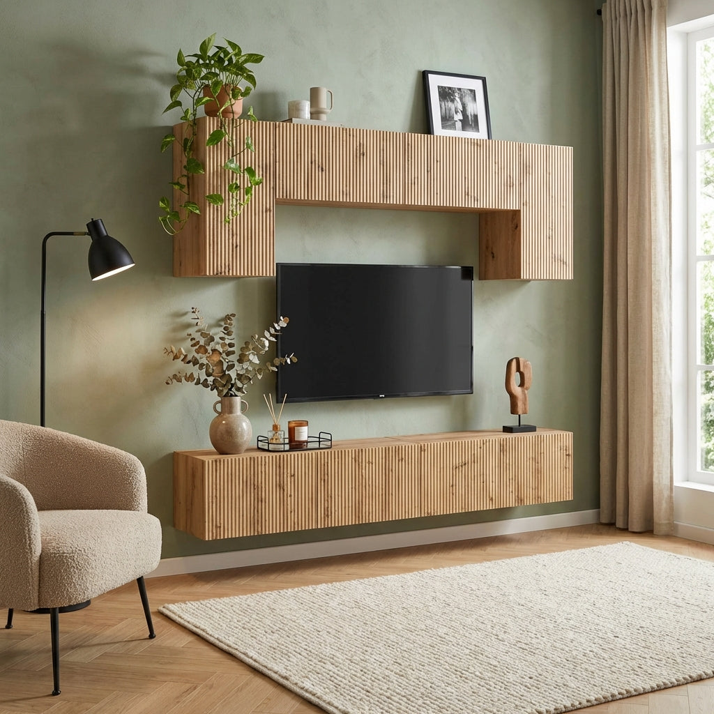 meuble-tv-moderne-mural-effet-chene-artisanal-4-pieces-decor