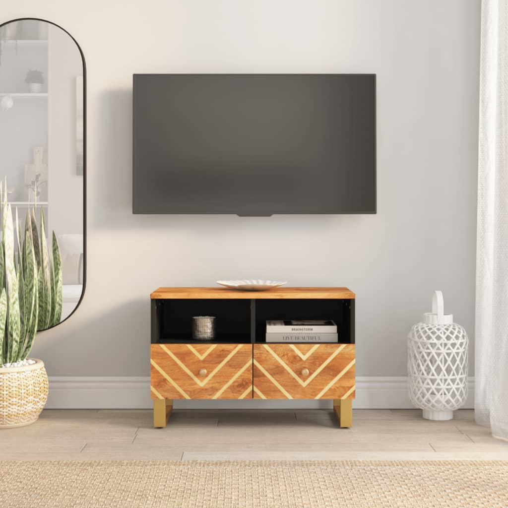 Meuble TV Moderne Noir et Bois en Manguier - 70 cm-Mon Meuble TV-1