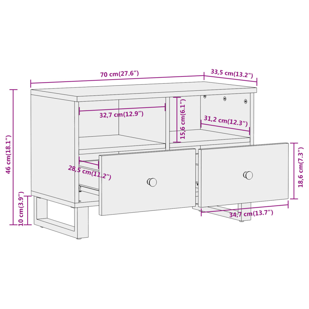 Meuble TV Moderne Noir et Bois en Manguier - 70 cm-Mon Meuble TV-11