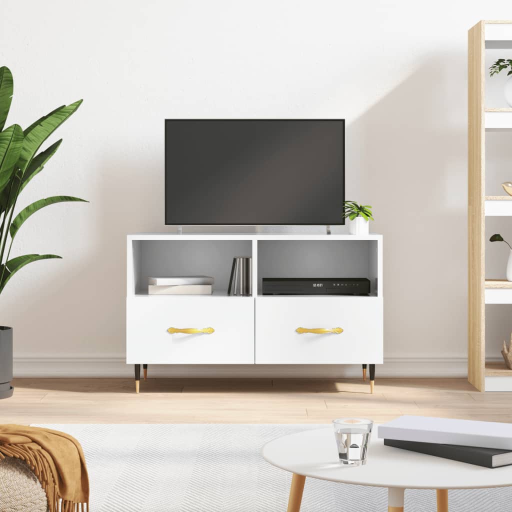 Meuble TV Moderne Petit Effet Béton - 80 cm-Mon Meuble TV-Blanc brillant-1-15