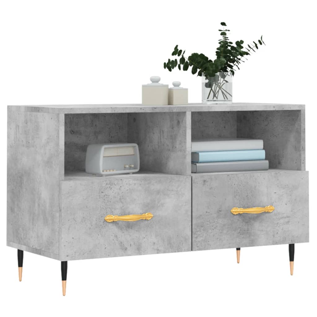 Meuble TV Moderne Petit Effet Béton - 80 cm-Mon Meuble TV-Blanc brillant-1-3