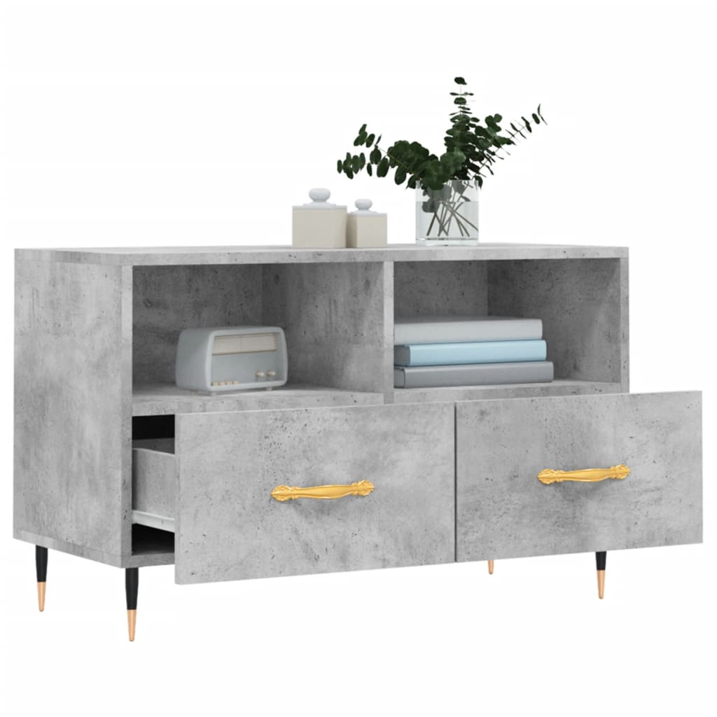 Meuble TV Moderne Petit Effet Béton - 80 cm-Mon Meuble TV-Blanc brillant-1-4