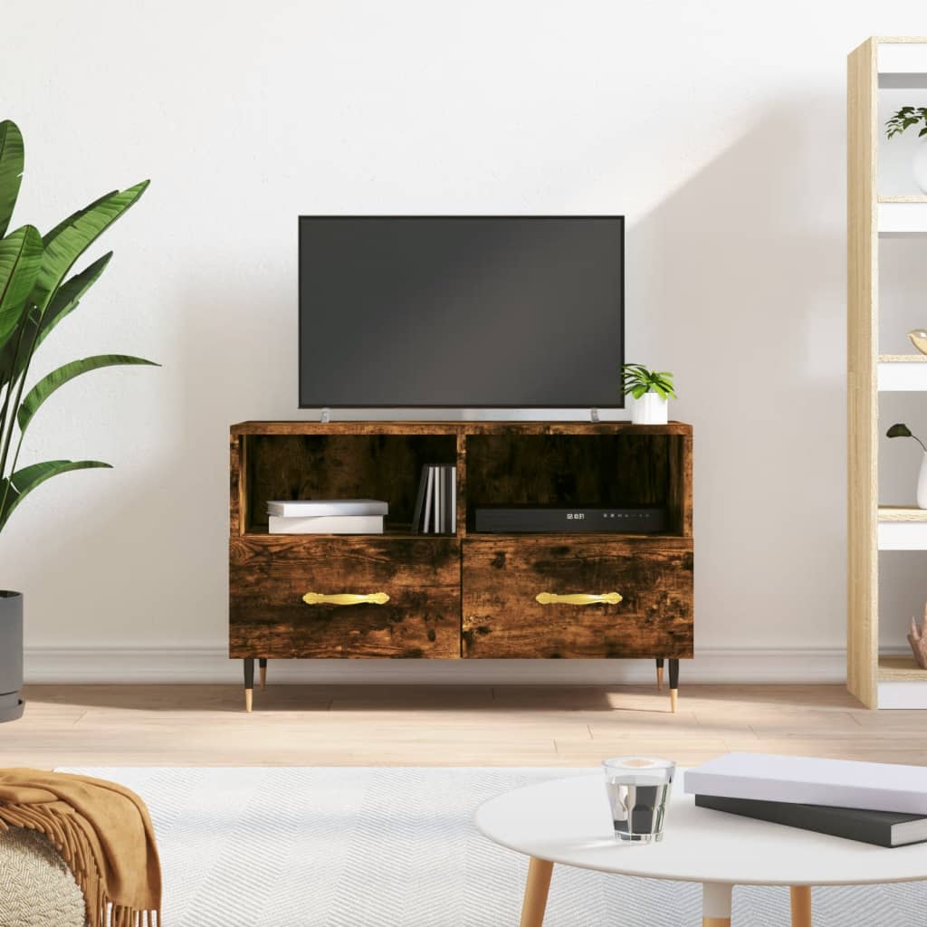 Meuble TV Moderne Petit Effet Béton - 80 cm-Mon Meuble TV-Chêne fumé-1-16