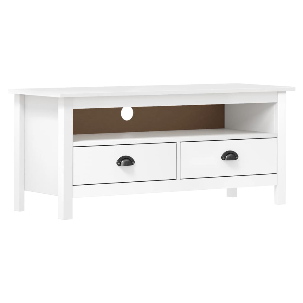 Meuble TV Moderne Simple en Pin Massif Blanc - 110 cm-Mon Meuble TV-Blanc-5