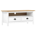Meuble TV Moderne Simple en Pin Massif Blanc - 110 cm-Mon Meuble TV-Blanc et marron-1