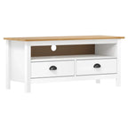 Meuble TV Moderne Simple en Pin Massif Blanc - 110 cm-Mon Meuble TV-Blanc et marron-1