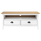 Meuble TV Moderne Simple en Pin Massif Blanc - 110 cm-Mon Meuble TV-Blanc et marron-2