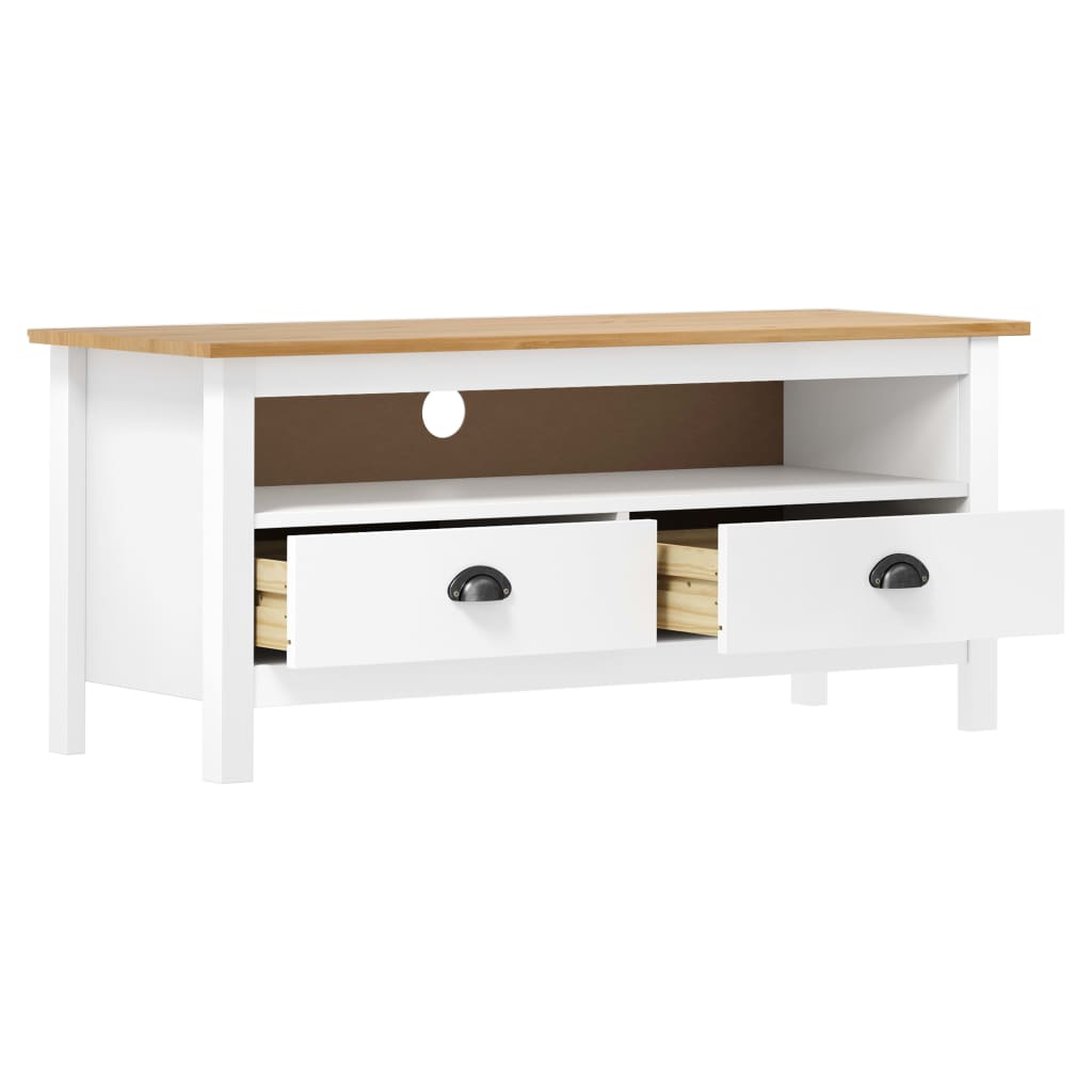 Meuble TV Moderne Simple en Pin Massif Blanc - 110 cm-Mon Meuble TV-Blanc et marron-3
