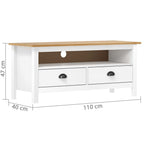 Meuble TV Moderne Simple en Pin Massif Blanc - 110 cm-Mon Meuble TV-Blanc et marron-4