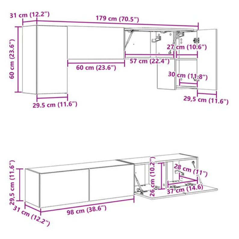 Meuble TV Mural 100 cm Effet Chêne - 4 Pièces-Mon Meuble TV-13