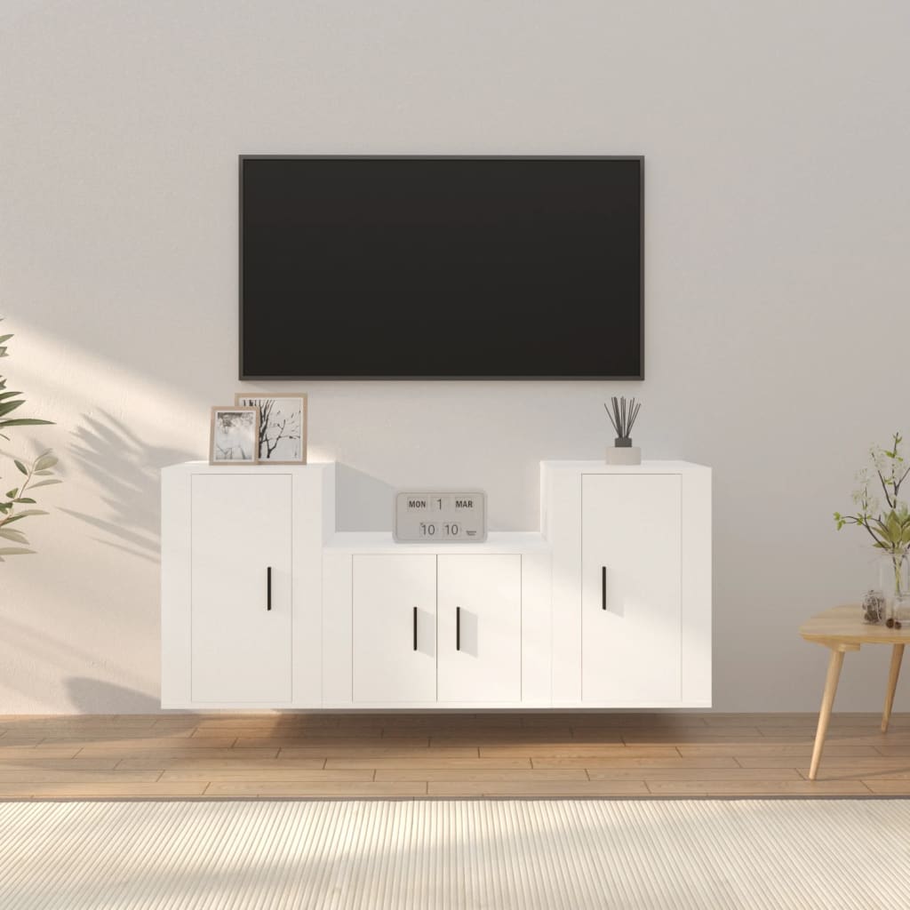 Meuble TV Mural 140 cm Effet Sonoma Gris - 3 Pièces-Mon Meuble TV-Blanc-3-16