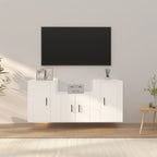 Meuble TV Mural 140 cm Effet Sonoma Gris - 3 Pièces-Mon Meuble TV-Blanc-3-16