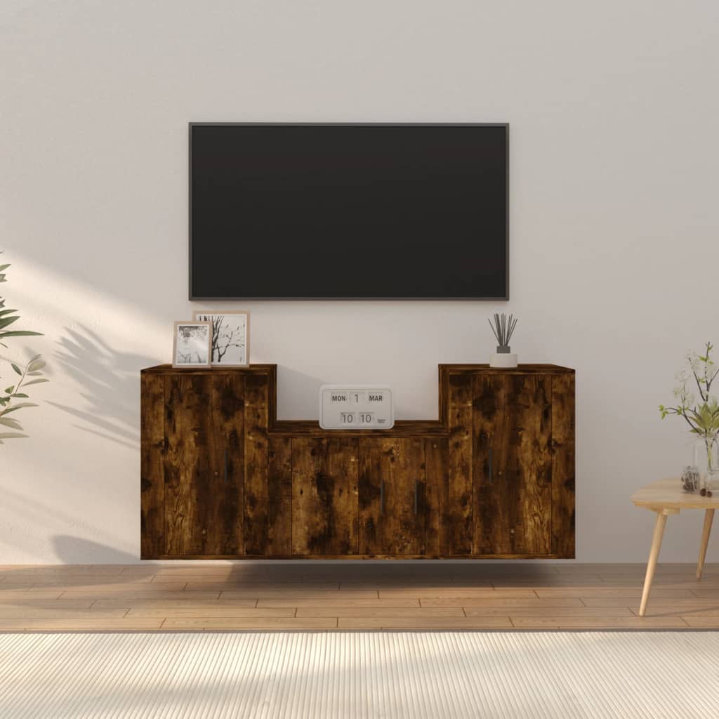 Meuble TV Mural 140 cm Effet Sonoma Gris - 3 Pièces-Mon Meuble TV-Chêne fumé-3-17