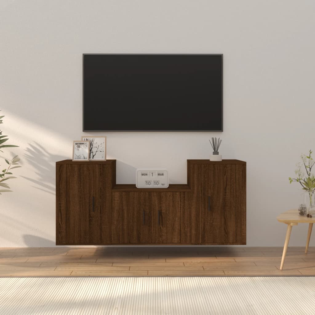 Meuble TV Mural 140 cm Effet Sonoma Gris - 3 Pièces-Mon Meuble TV-Chêne marron-3-13