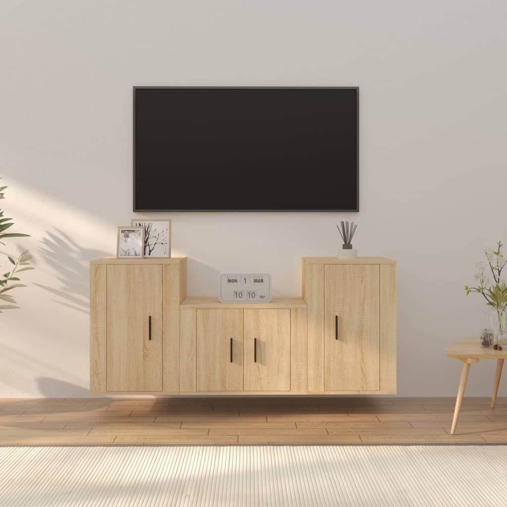 Meuble TV Mural 140 cm Effet Sonoma Gris - 3 Pièces-Mon Meuble TV-Chêne sonoma-3-15