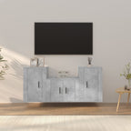 Meuble TV Mural 140 cm Effet Sonoma Gris - 3 Pièces-Mon Meuble TV-Gris béton-3-14