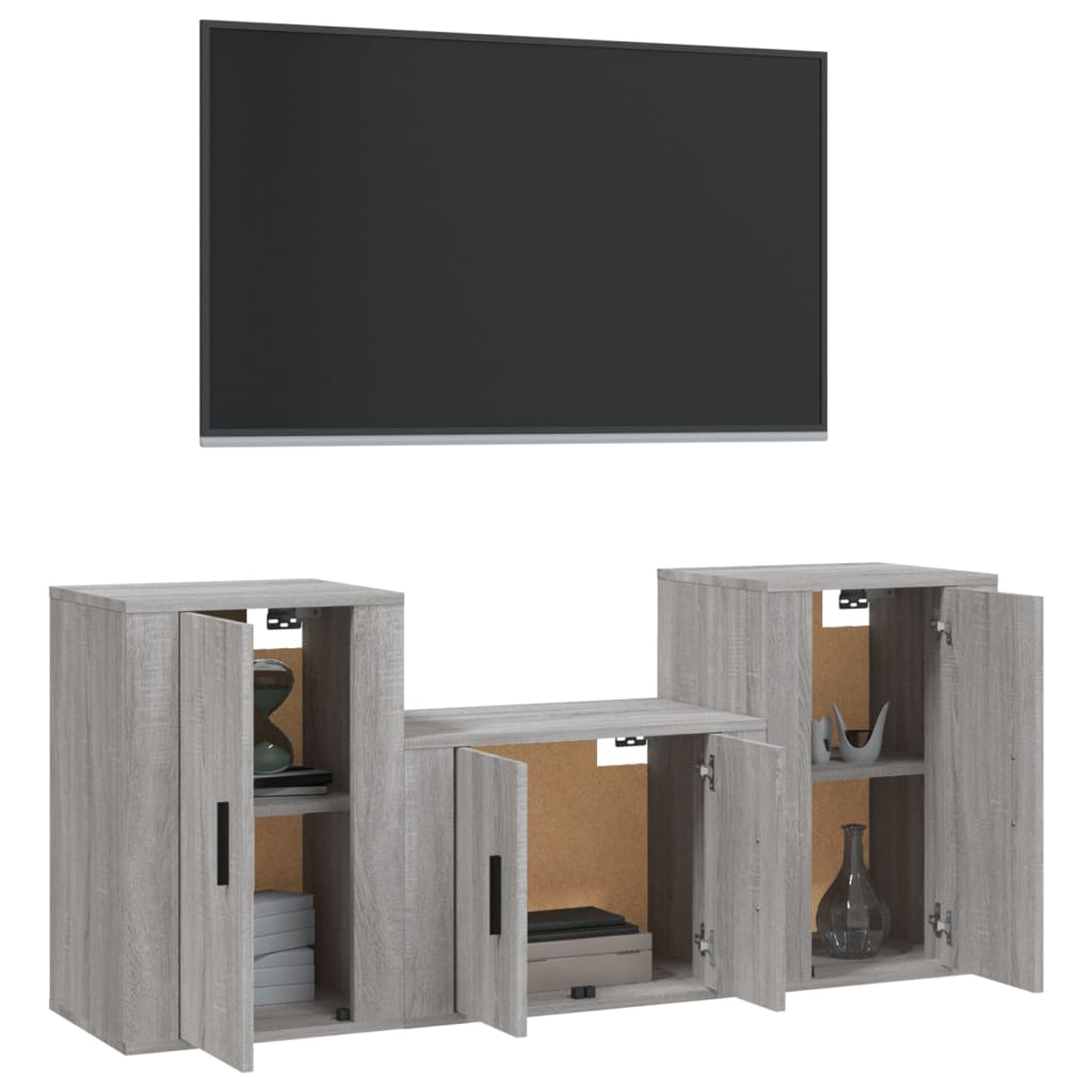 Meuble TV Mural 140 cm Effet Sonoma Gris - 3 Pièces-Mon Meuble TV-Gris béton-3-3