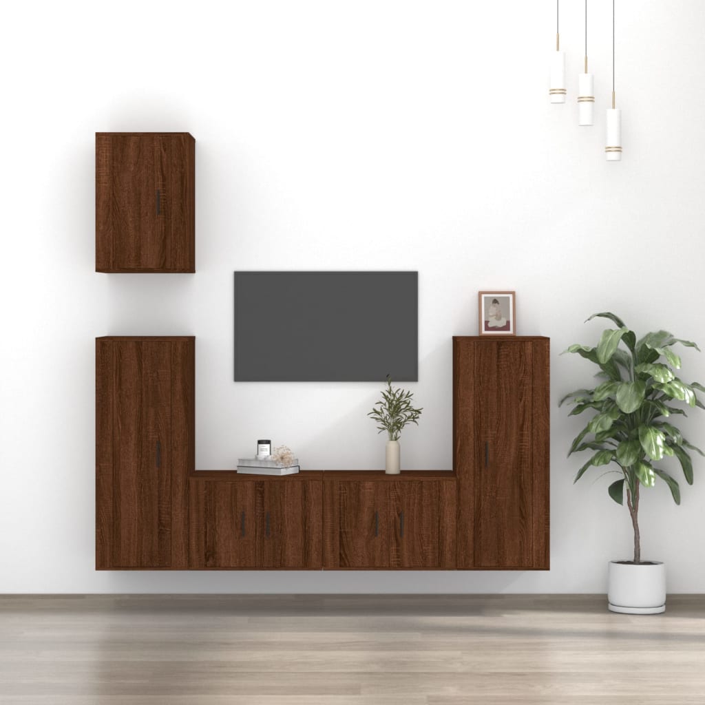 Meuble TV Mural 180 cm Effet Chêne - 5 Pièces-Mon Meuble TV-Chêne marron-5-1