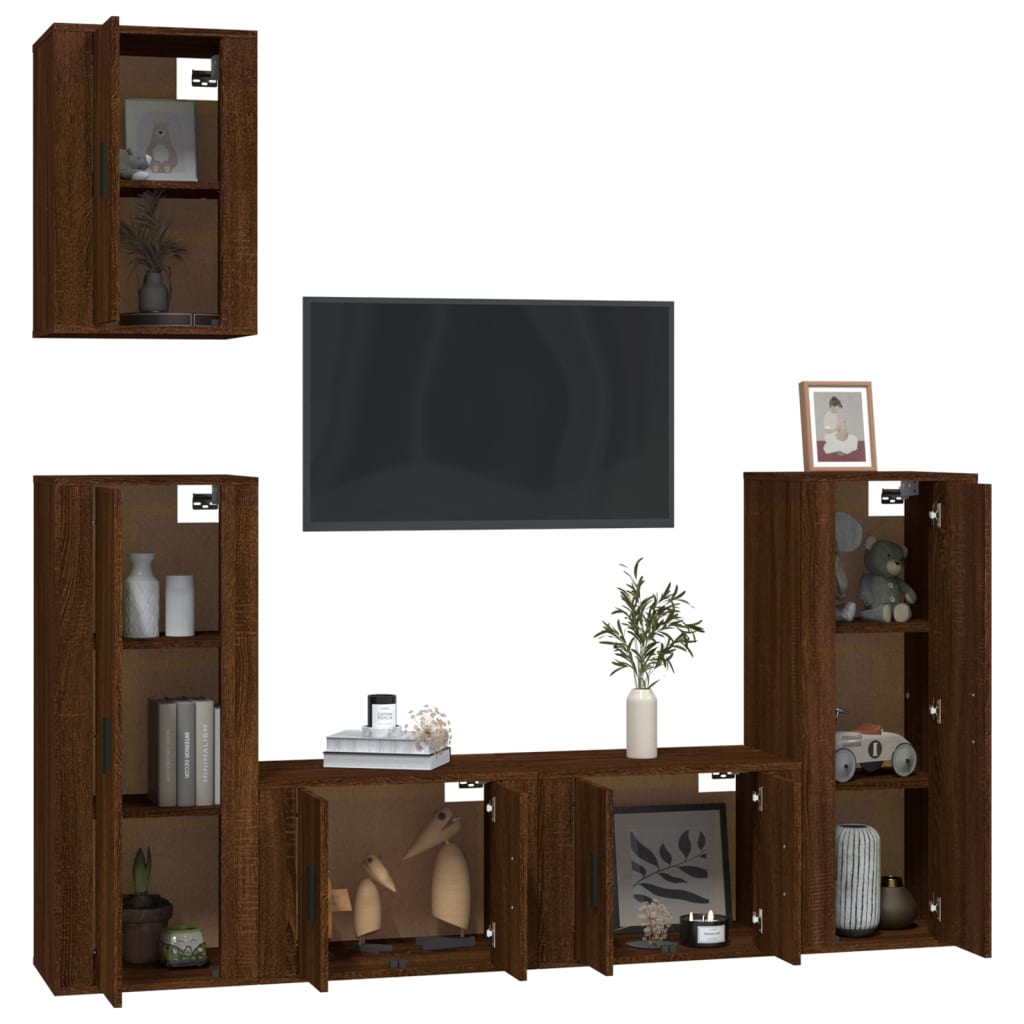 Meuble TV Mural 180 cm Effet Chêne - 5 Pièces-Mon Meuble TV-Chêne sonoma-5-3