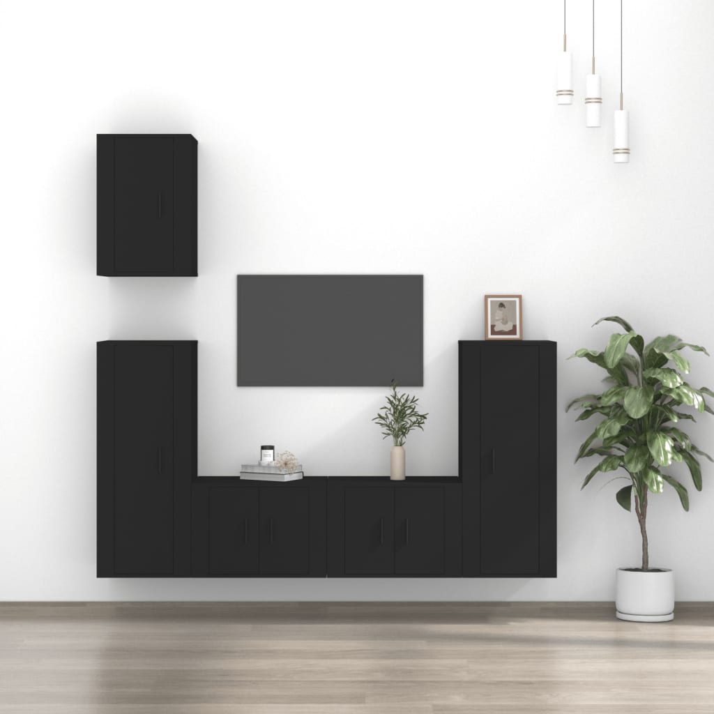Meuble TV Mural 180 cm Effet Chêne - 5 Pièces-Mon Meuble TV-Noir-5-13