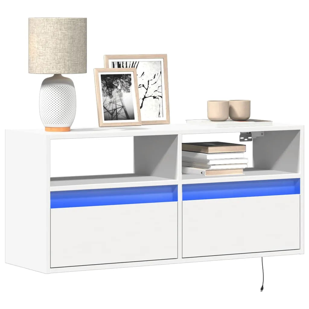 Meuble TV Mural à LED Effet Chêne - 80 cm-Mon Meuble TV-Blanc-100 cm-24